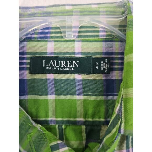 Lauren Ralph Lauren LRL ~Woman Size L Petite~ Green/Blue Plaid Shirt Long Sleeve - Picture 4 of 12